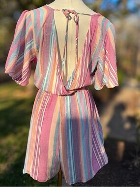Blue Rain Pastel Stripe Colorful One-Piece Romper Spring Summer Anthropologie